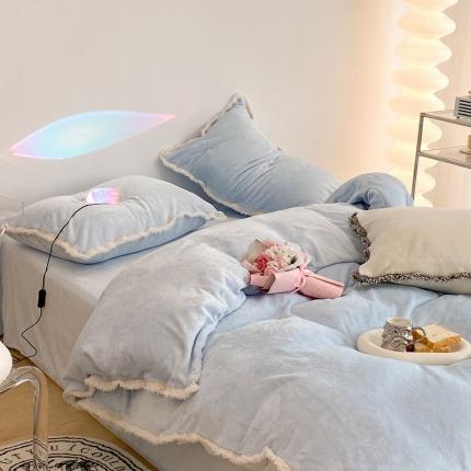 91家纺网 家纺一手货源 找家纺 昔可家纺 2021新款小香香风牛奶绒四件套 小香奶油蓝