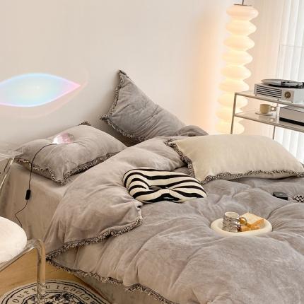 91家纺网 家纺一手货源 找家纺 昔可家纺 2021新款小香香风牛奶绒四件套 小香气质灰