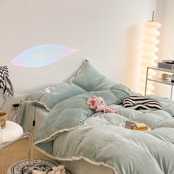 91家纺网 家纺一手货源 找家纺 昔可家纺 2021新款小香香风牛奶绒四件套 小香薄荷绿