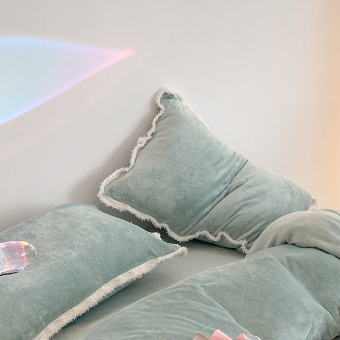 91家纺网 家纺一手货源 找家纺 昔可家纺 2021新款小香香风牛奶绒四件套 小香薄荷绿