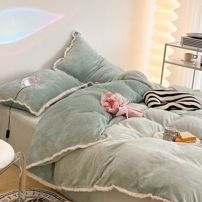 91家纺网 家纺一手货源 找家纺 昔可家纺 2021新款小香香风牛奶绒四件套 小香薄荷绿