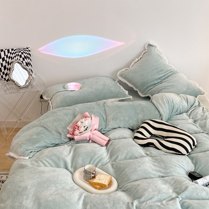 91家纺网 家纺一手货源 找家纺 昔可家纺 2021新款小香香风牛奶绒四件套 小香薄荷绿