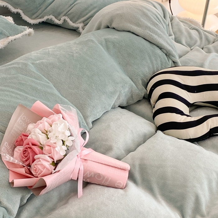 91家纺网 家纺一手货源 找家纺 昔可家纺 2021新款小香香风牛奶绒四件套 小香薄荷绿