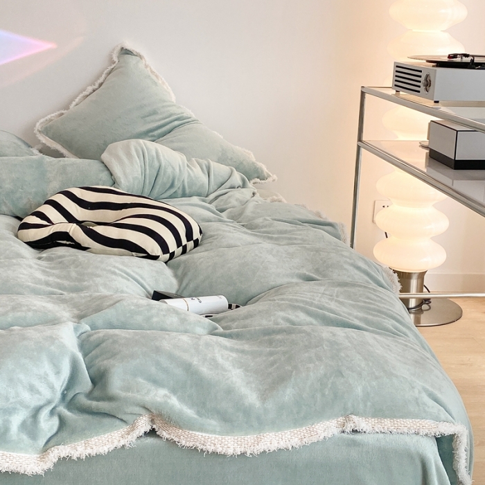 91家纺网 家纺一手货源 找家纺 昔可家纺 2021新款小香香风牛奶绒四件套 小香薄荷绿