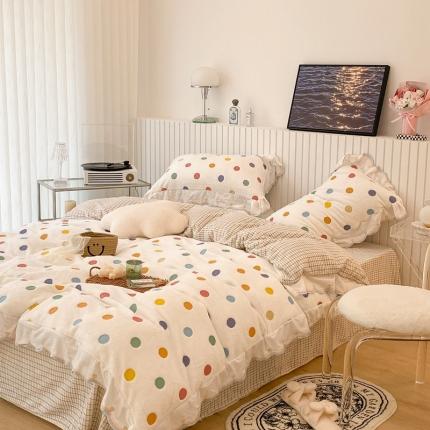 昔可家纺 2021新款coco雪貂绒四件套 彩色波点 米白