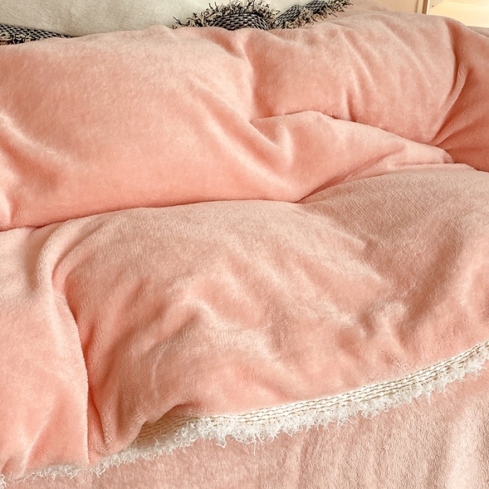 91家纺网 家纺一手货源 找家纺 昔可家纺 2021新款小香香风牛奶绒四件套 小香蜜桃粉