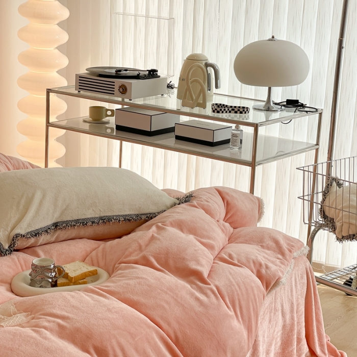 91家纺网 家纺一手货源 找家纺 昔可家纺 2021新款小香香风牛奶绒四件套 小香蜜桃粉