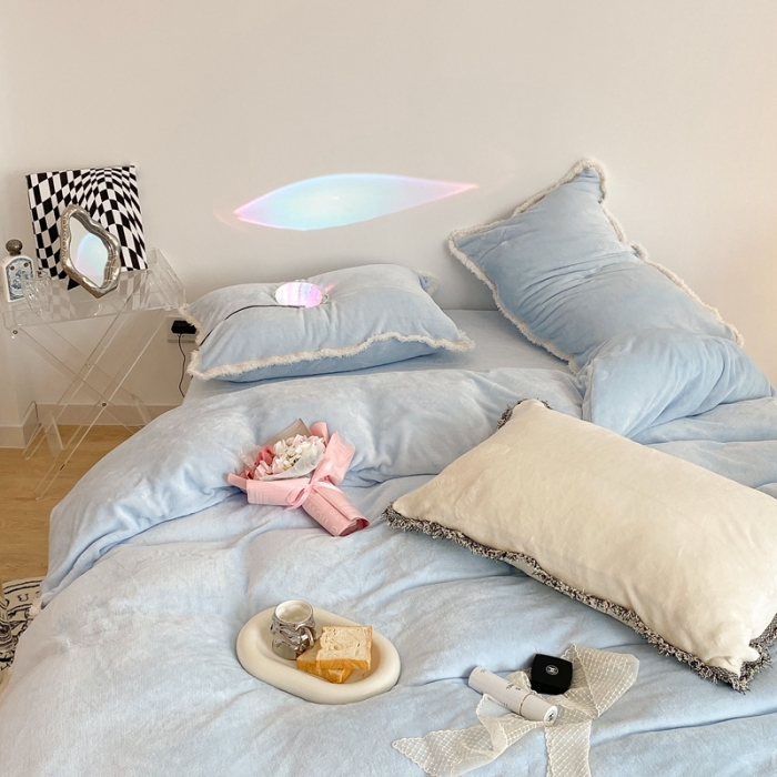 91家纺网 家纺一手货源 找家纺 昔可家纺 2021新款小香香风牛奶绒四件套 小香奶油蓝