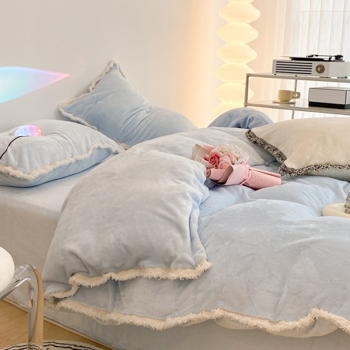 91家纺网 家纺一手货源 找家纺 昔可家纺 2021新款小香香风牛奶绒四件套 小香奶油蓝