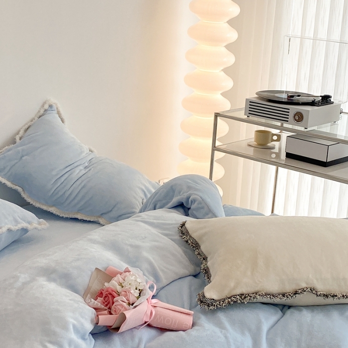 91家纺网 家纺一手货源 找家纺 昔可家纺 2021新款小香香风牛奶绒四件套 小香奶油蓝