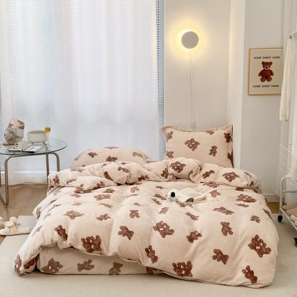 91家纺网 家纺一手货源 找家纺 昔可家纺  2021新款牛奶绒四件套第二组图 泰迪比熊