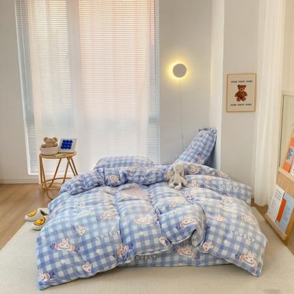 91家纺网 家纺一手货源 找家纺 昔可家纺  2021新款牛奶绒四件套第二组图 兔兔奶糖