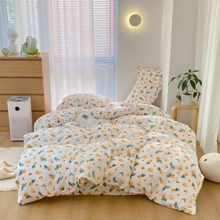 91家纺网 家纺一手货源 找家纺 昔可家纺  2021新款牛奶绒四件套第二组图 小金桔