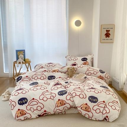 91家纺网 家纺一手货源 找家纺 昔可家纺  2021新款牛奶绒四件套第二组图 小熊汽车