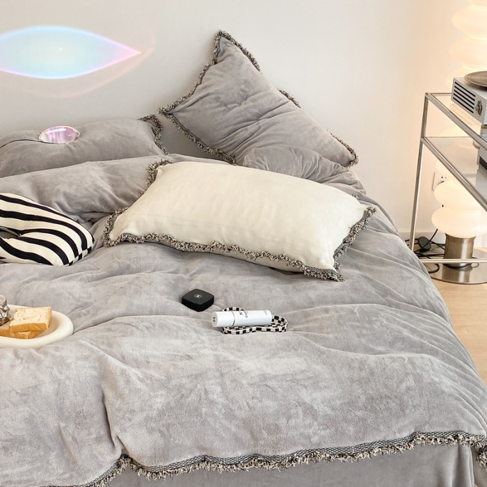 91家纺网 家纺一手货源 找家纺 昔可家纺 2021新款小香香风牛奶绒四件套 小香气质灰