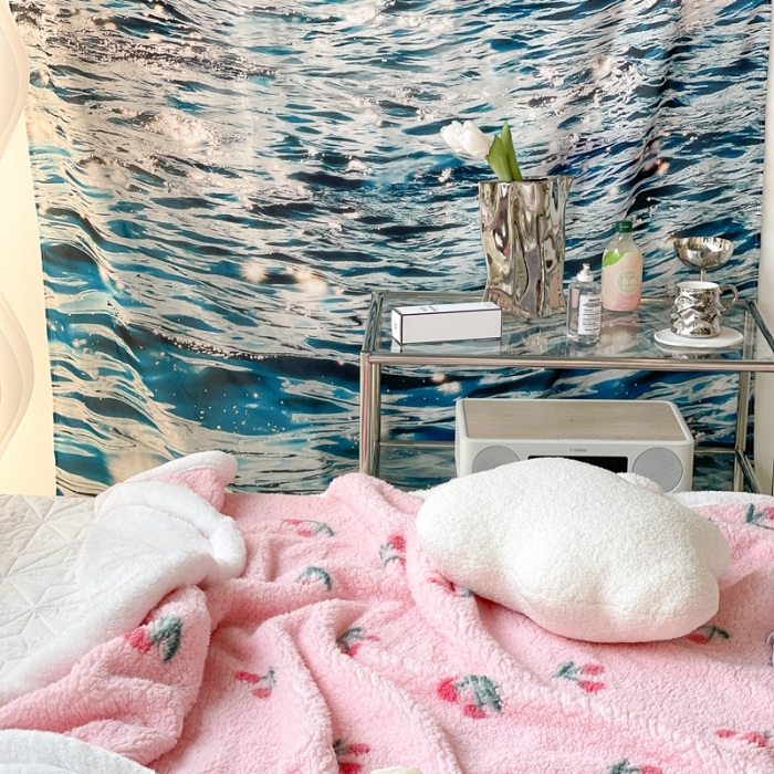 91家纺网 家纺一手货源 找家纺 昔可家纺 2021新款羊羔泰迪绒印花毛毯粉粉小樱桃