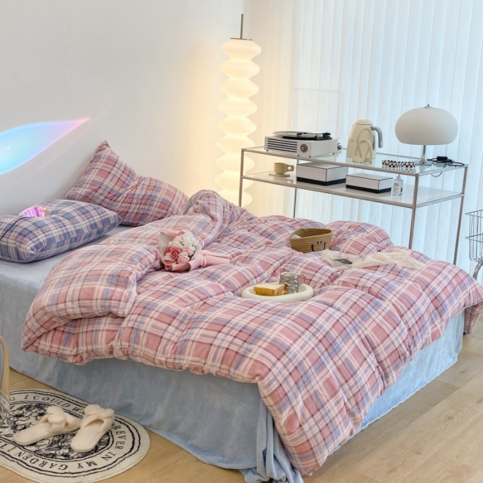 91家纺网 家纺一手货源 找家纺 （总）昔可家纺 2021新款学院风jk格子混搭牛奶绒