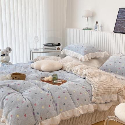 91家纺网 家纺一手货源 找家纺 昔可家纺 2021新款coco雪貂绒四件套 小爱心蓝