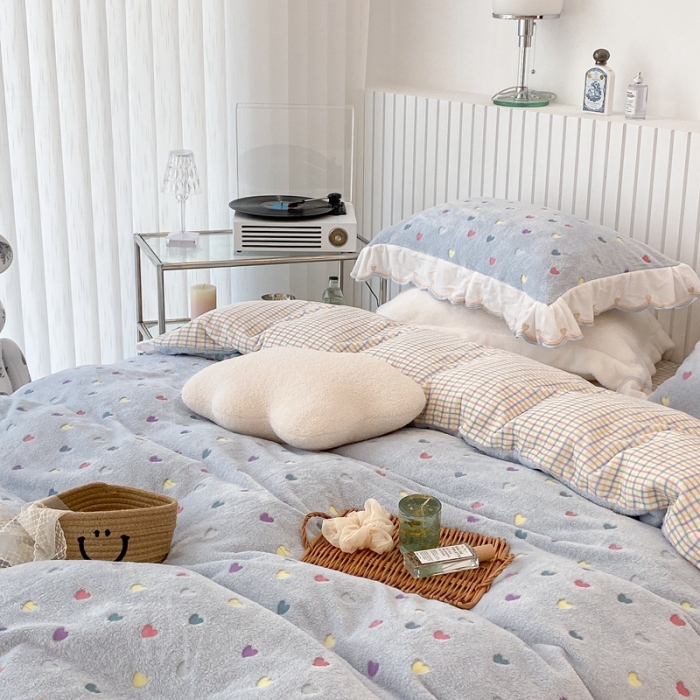 91家纺网 家纺一手货源 找家纺 昔可家纺 2021新款coco雪貂绒四件套 小爱心蓝