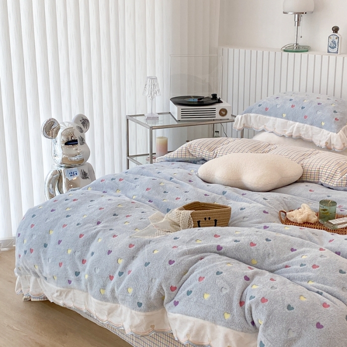 91家纺网 家纺一手货源 找家纺 昔可家纺 2021新款coco雪貂绒四件套 小爱心蓝