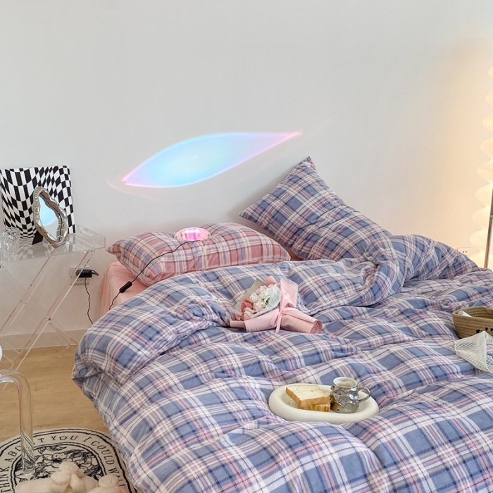 91家纺网 家纺一手货源 找家纺 昔可家纺 2021新款学院风jk格子混搭牛奶绒 学院格蓝