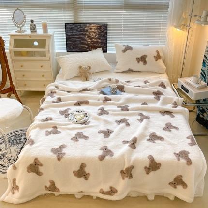 昔可家纺 2021新款羊羔泰迪绒印花毛毯韩国小熊