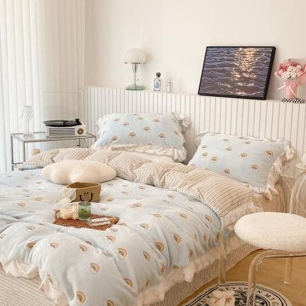 91家纺网 家纺一手货源 找家纺 昔可家纺 2021新款coco雪貂绒四件套 小彩虹蓝