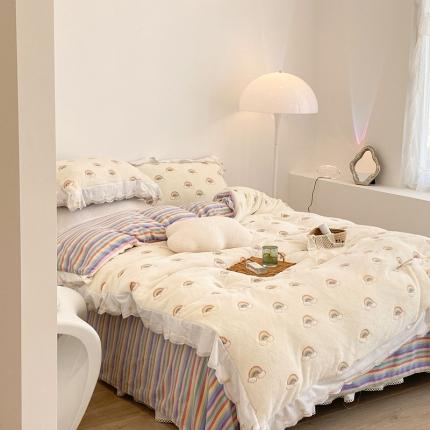 91家纺网 家纺一手货源 找家纺 昔可家纺 2021新款coco雪貂绒四件套 小彩虹米白