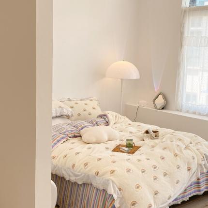 昔可家纺 2021新款coco雪貂绒四件套 小彩虹米白