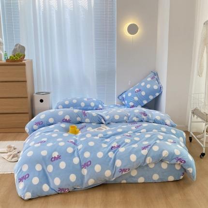 昔可家纺  2021新款牛奶绒四件套第二组图蓝色波点chic