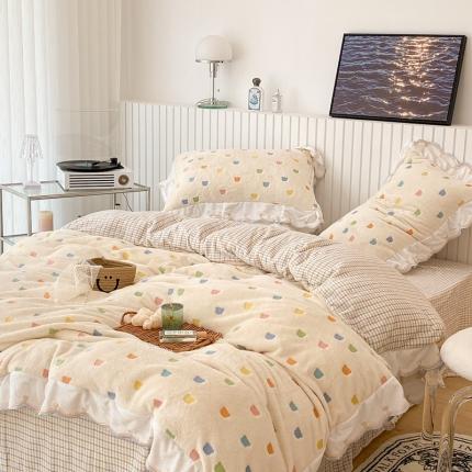 91家纺网 家纺一手货源 找家纺 昔可家纺 2021新款coco雪貂绒四件套 小小熊 米白