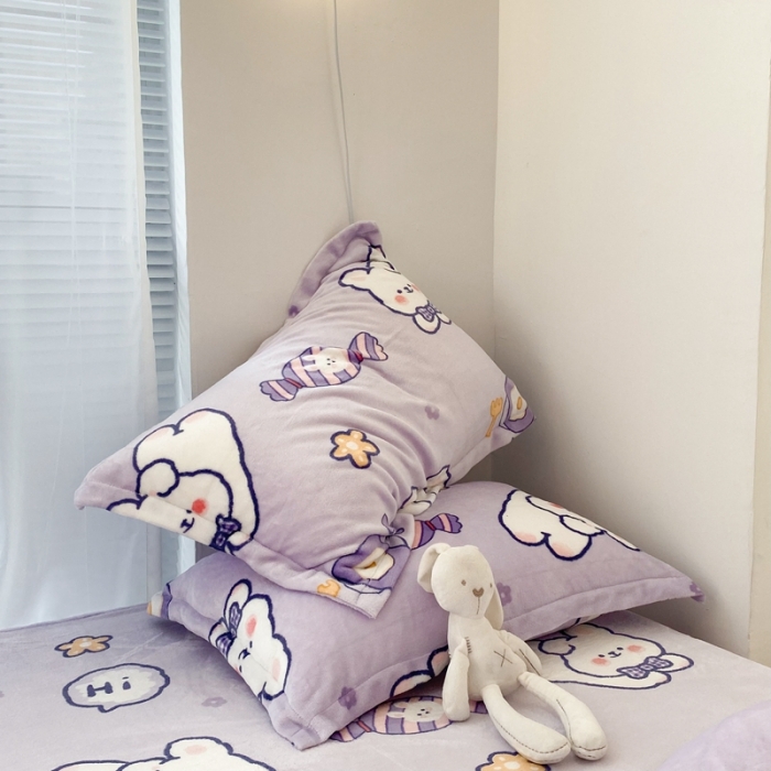 91家纺网 家纺一手货源 找家纺 昔可家纺  2021新款牛奶绒四件套第二组图 梦幻紫兔兔