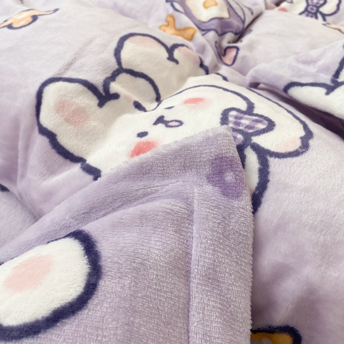 91家纺网 家纺一手货源 找家纺 昔可家纺  2021新款牛奶绒四件套第二组图 梦幻紫兔兔