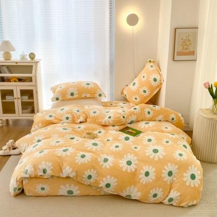 昔可家纺  2021新款牛奶绒四件套第二组图 奶黄雏菊花