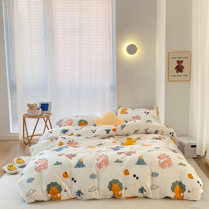 91家纺网 家纺一手货源 找家纺 昔可家纺  2021新款牛奶绒四件套第二组图 森林恐龙