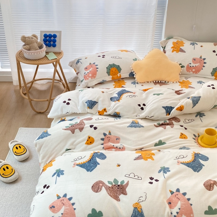 91家纺网 家纺一手货源 找家纺 昔可家纺  2021新款牛奶绒四件套第二组图 森林恐龙