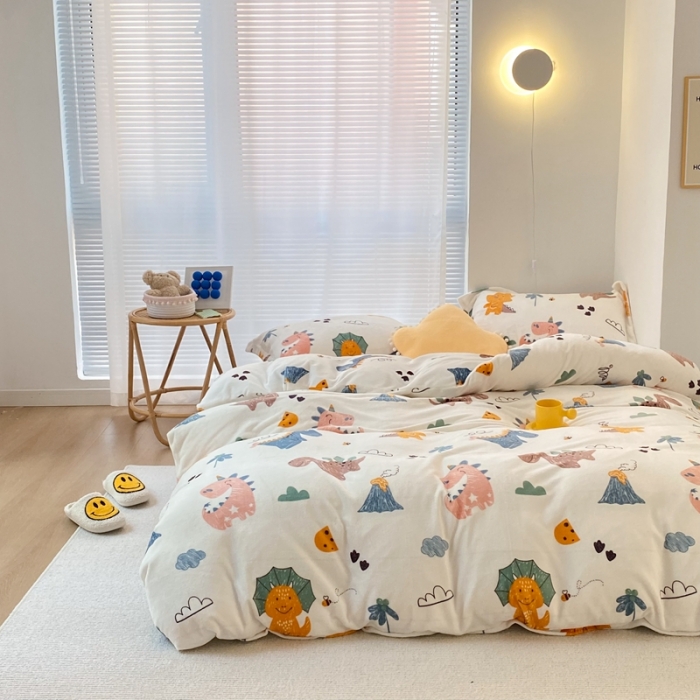 91家纺网 家纺一手货源 找家纺 昔可家纺  2021新款牛奶绒四件套第二组图 森林恐龙