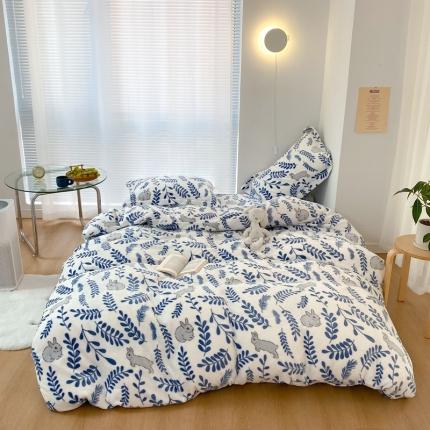 昔可家纺  2021新款牛奶绒四件套第二组图 森系小兔