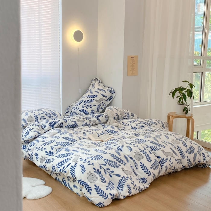 91家纺网 家纺一手货源 找家纺 昔可家纺  2021新款牛奶绒四件套第二组图 森系小兔