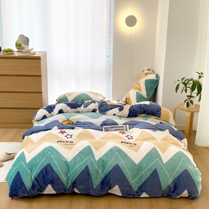 91家纺网 家纺一手货源 找家纺 昔可家纺  2021新款牛奶绒四件套第二组图 时尚曲线