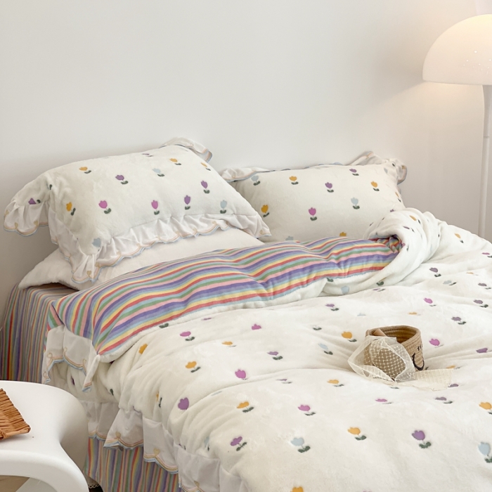 91家纺网 家纺一手货源 找家纺 昔可家纺 2021新款coco雪貂绒四件套 小郁金香白