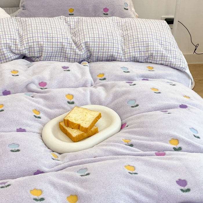 91家纺网 家纺一手货源 找家纺 昔可家纺 2021新款coco雪貂绒四件套 小郁金香紫