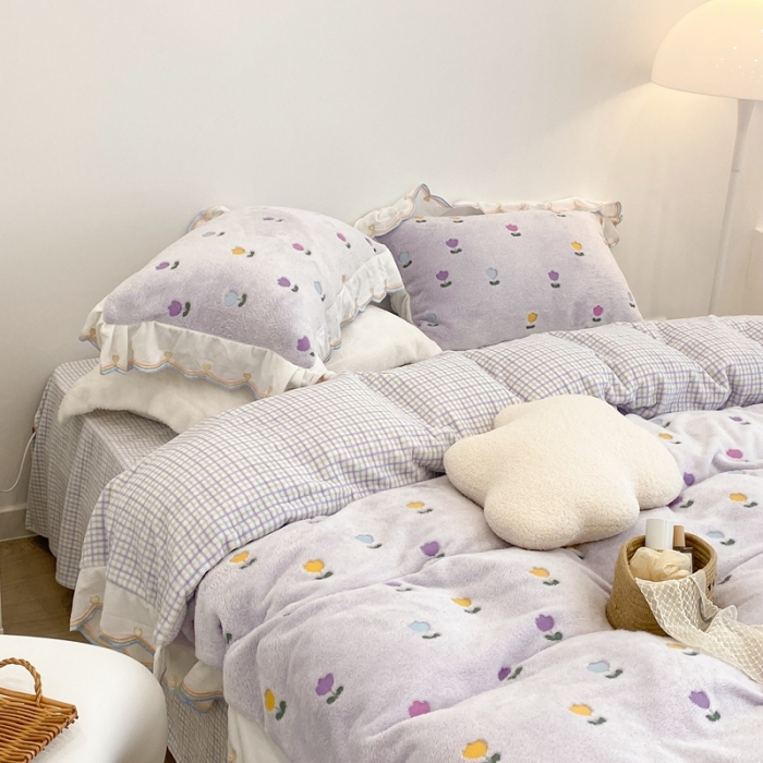 91家纺网 家纺一手货源 找家纺 昔可家纺 2021新款coco雪貂绒四件套 小郁金香紫