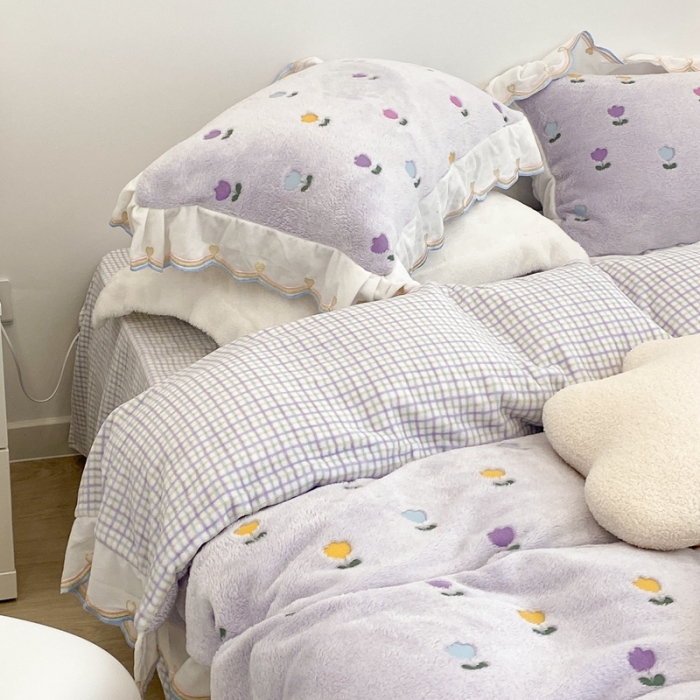 91家纺网 家纺一手货源 找家纺 昔可家纺 2021新款coco雪貂绒四件套 小郁金香紫