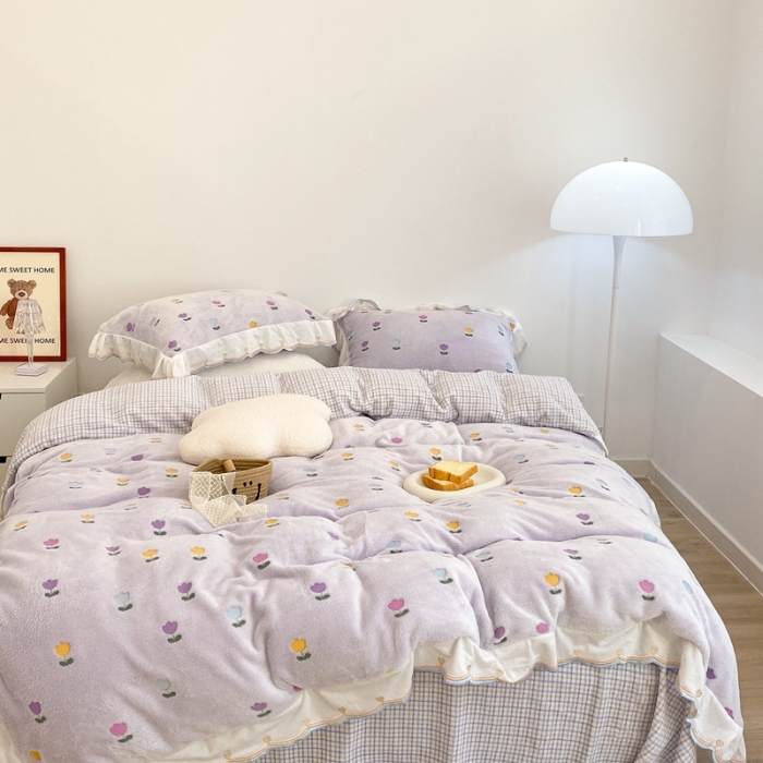 91家纺网 家纺一手货源 找家纺 昔可家纺 2021新款coco雪貂绒四件套 小郁金香紫