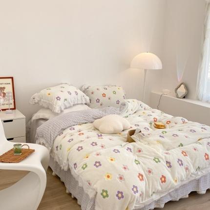 91家纺网 家纺一手货源 找家纺 昔可家纺 2021新款coco雪貂绒四件套 炫雅花白