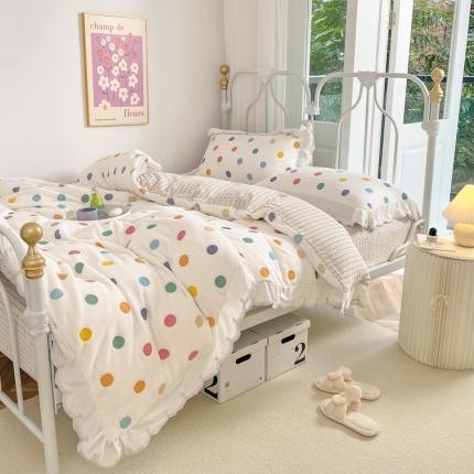 昔可家纺 2021新款coco雪貂绒四件套 彩色波点 米白