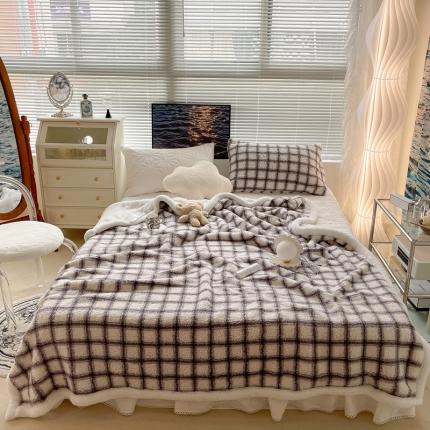 91家纺网 家纺一手货源 找家纺 昔可家纺 2021新款羊羔泰迪绒印花毛毯小香风格子