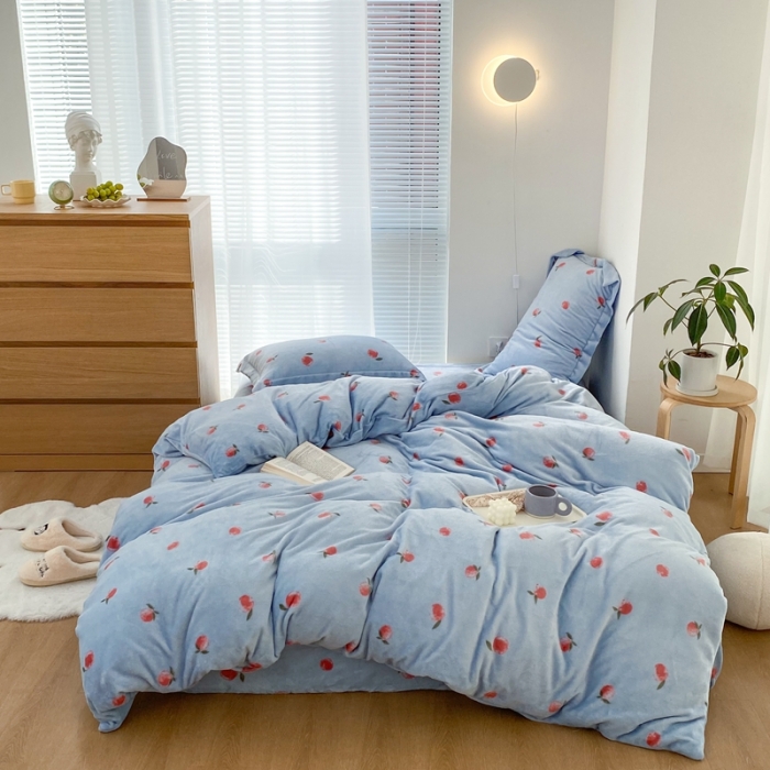 91家纺网 家纺一手货源 找家纺 昔可家纺  2021新款牛奶绒四件套第二组图 元气小小桔