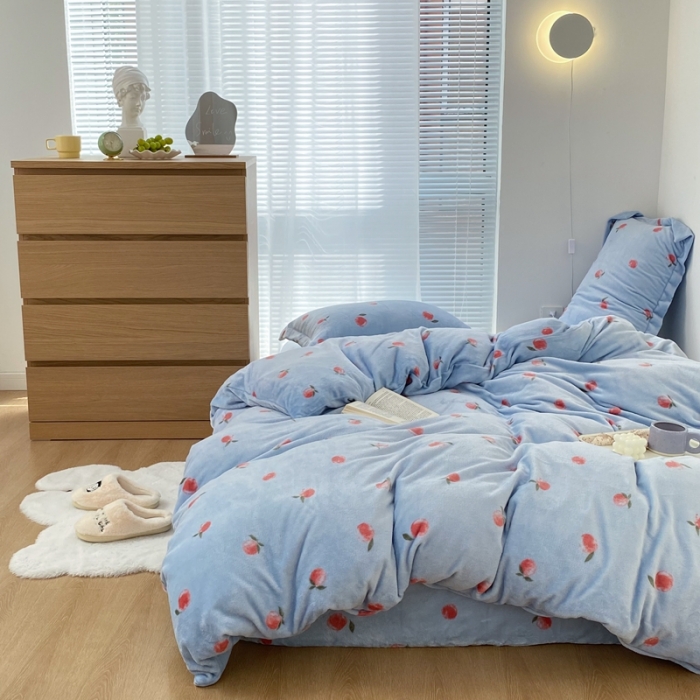 91家纺网 家纺一手货源 找家纺 昔可家纺  2021新款牛奶绒四件套第二组图 元气小小桔